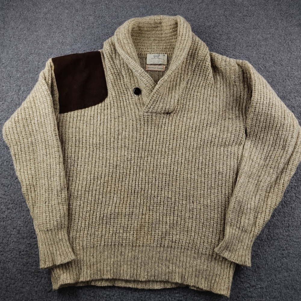 VTG Lord Jeff Wool Sweater Mens Medium Mountain Marls Tan Shooting Patch